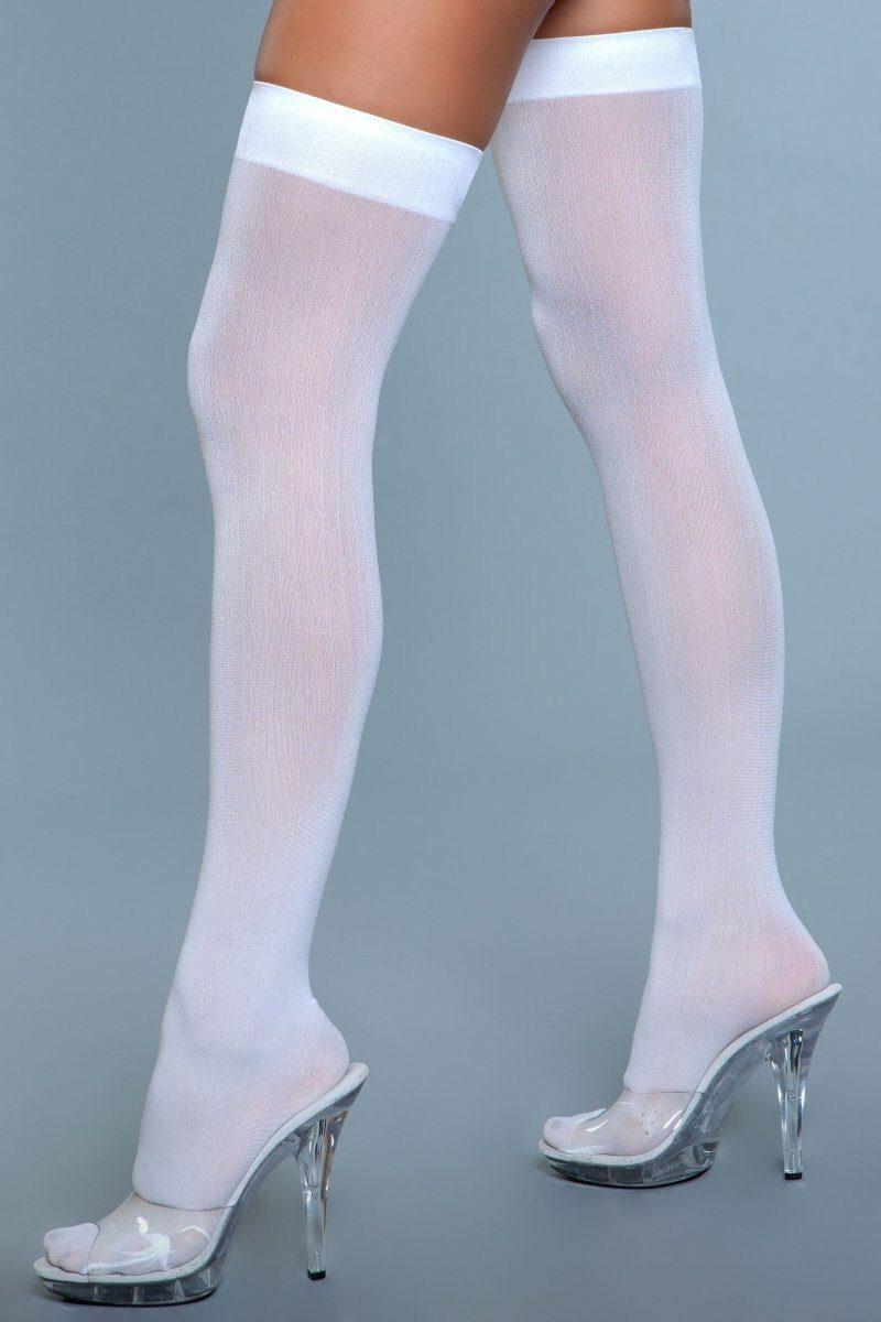 BeWicked Opaque Thigh Highs in White  from SexyShoes.com