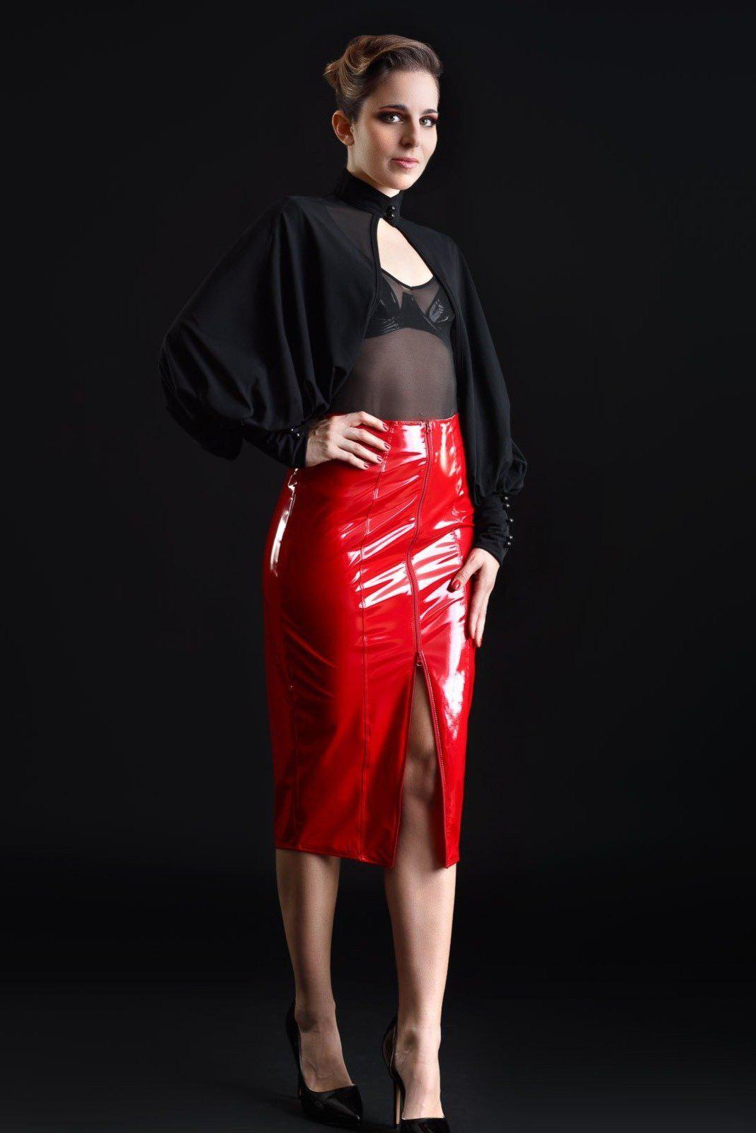 Ornella Vinyl Skirt | Red Vinyl-Fetish Skirts-Patrice Catanzaro-SEXYSHOES.COM