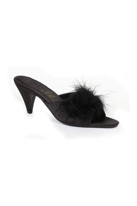 Ellie Shoes PHOEBE Marabou in Black Satin from SexyShoes.com