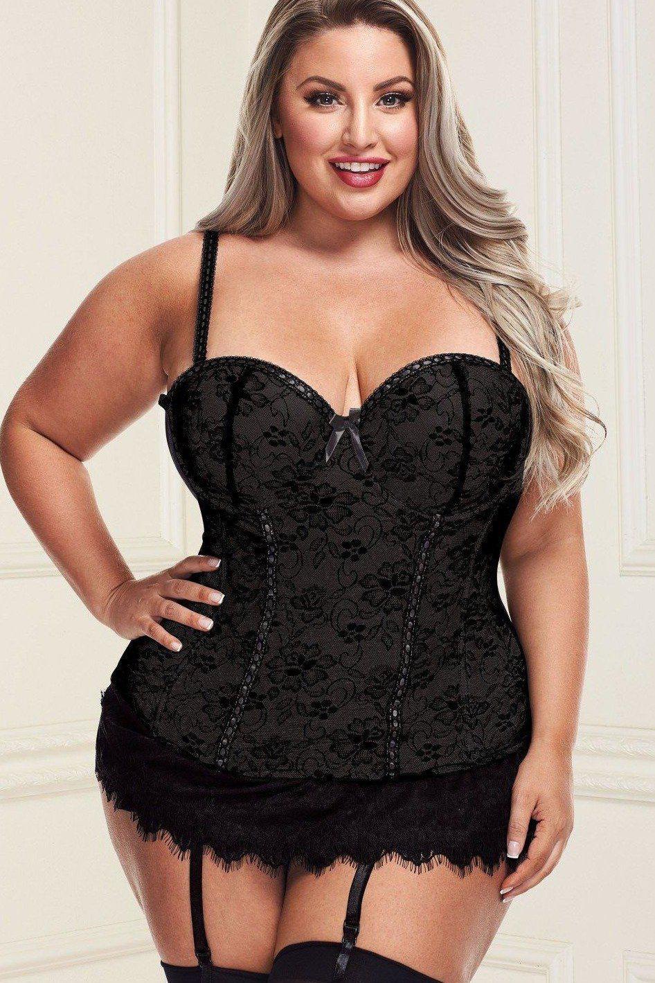 Plus Size Bustier Set-Plus Bustiers-Baci Lingerie-SEXYSHOES.COM