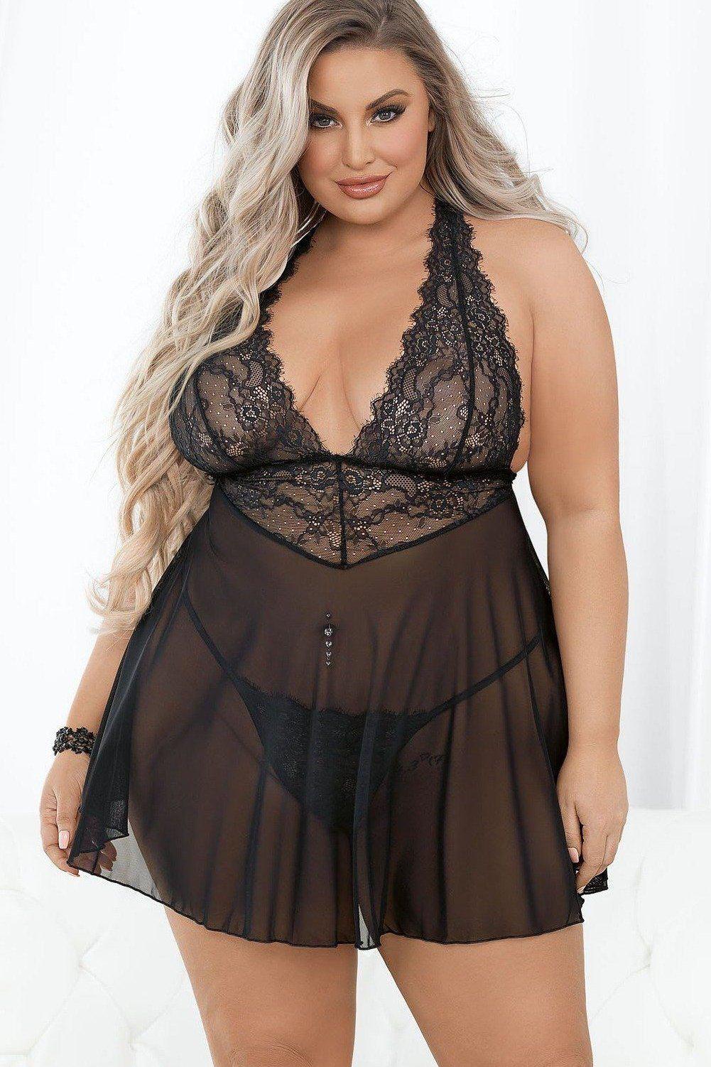 Plus Size Eyelash Lace Babydoll-Plus Babydolls-Escante-SEXYSHOES.COM