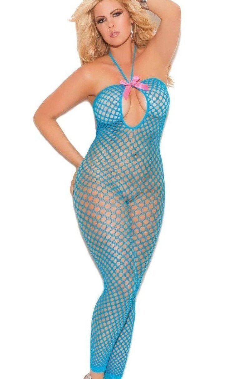 Elegant Moments Plus Size Footless Bodystocking in Blue  from SexyShoes.com