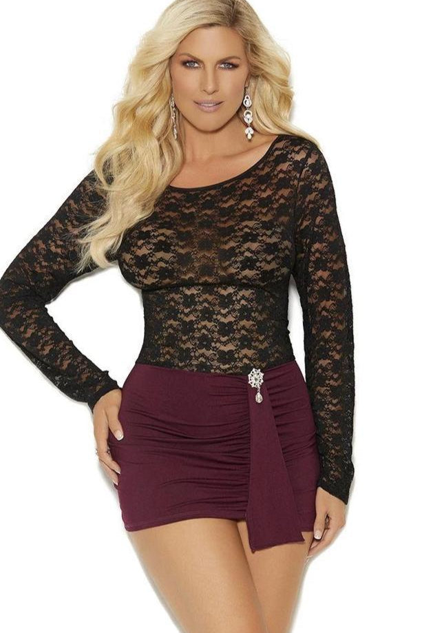 Plus Size Long Sleeve Mini Dress-Elegant Moments-SEXYSHOES.COM