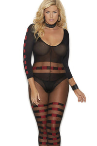 Elegant Moments Plus Size Striped Bodystocking in Black  from SexyShoes.com