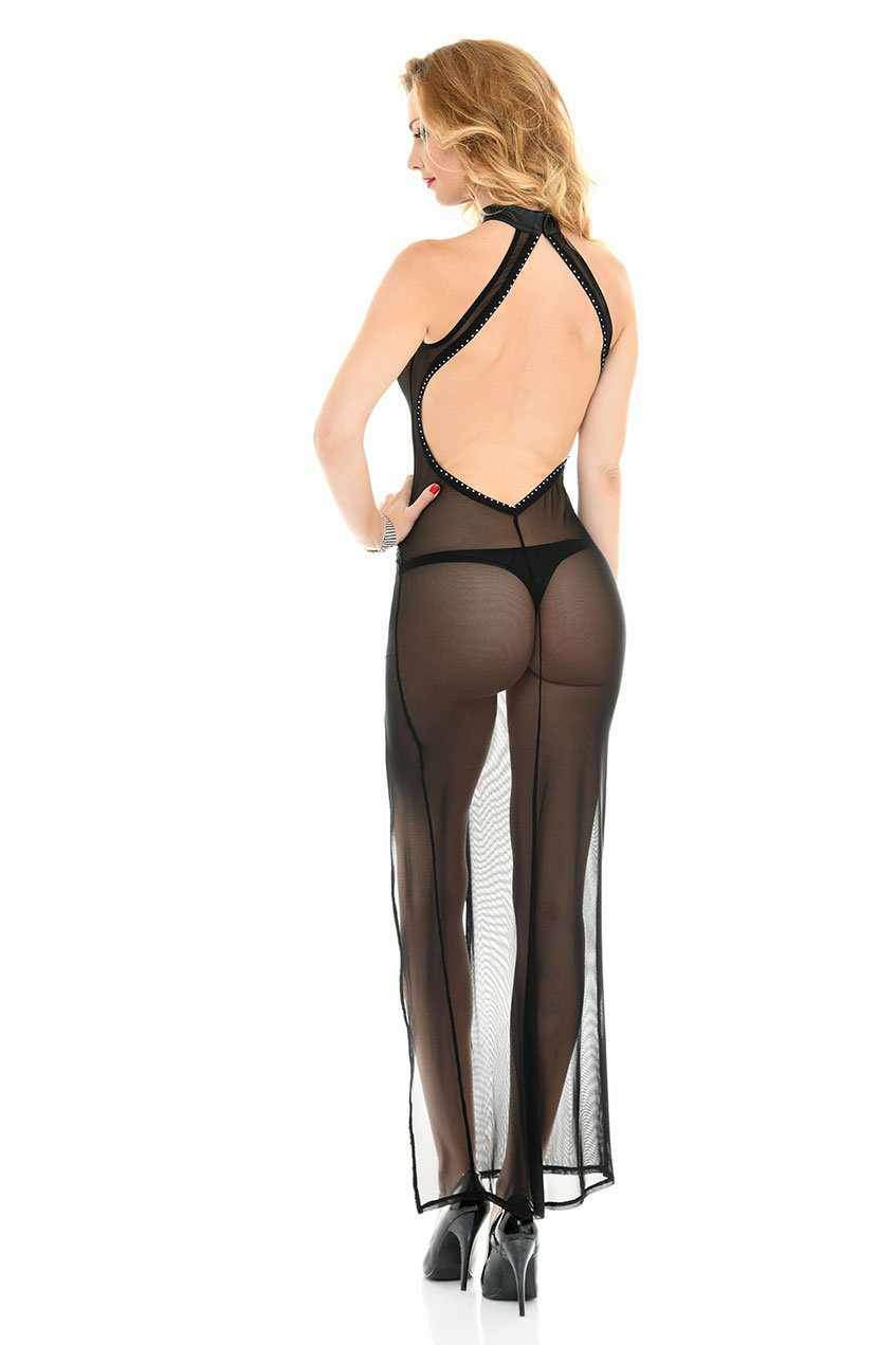 Patrice Catanzaro Poussycat Edgy Long Dress in Black Mesh