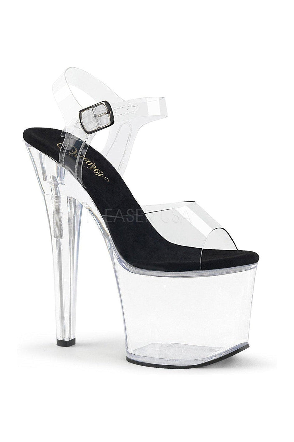 Pleaser RADIANT-708 Platform Sandals in Black Vinyl from SexyShoes.com