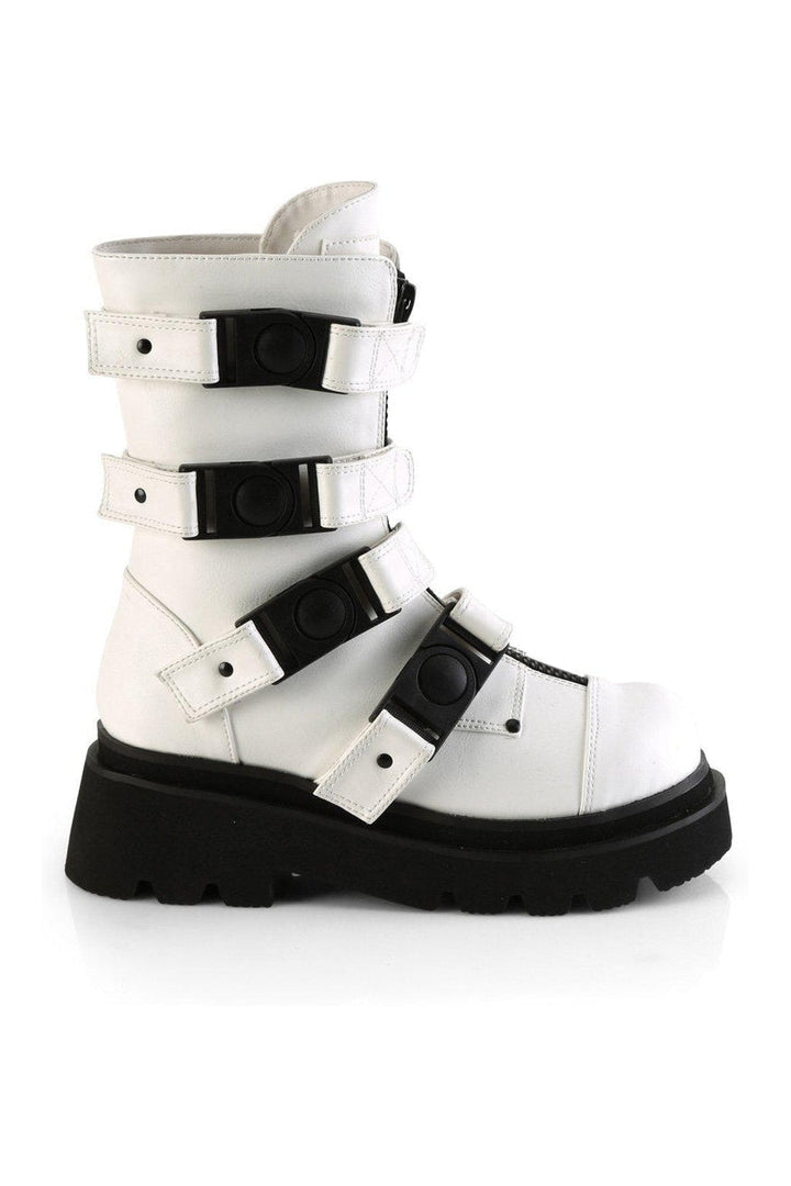 RENEGADE-55 Knee Boot | White Faux Leather-Knee Boots-Demonia-SEXYSHOES.COM