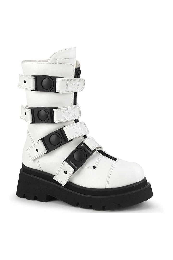 RENEGADE-55 Knee Boot | White Faux Leather-Knee Boots-Demonia-SEXYSHOES.COM