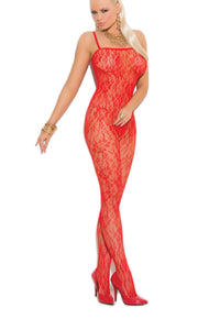 Elegant Moments Rose Lace Bodystocking in Red  from SexyShoes.com