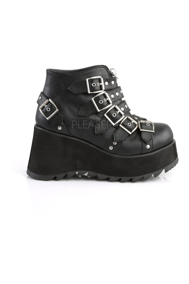 SCENE-30 Demonia Wedge | Black Faux Leather-Demonia-Ankle Boots-SEXYSHOES.COM
