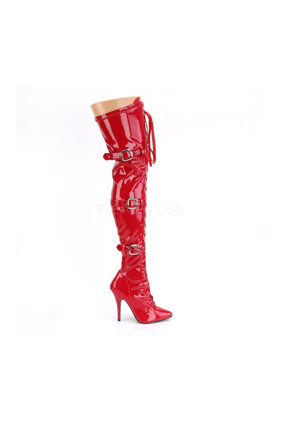 Pleaser SEDUCE-3028 Thigh Boot in Red Patent