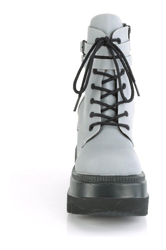 Demonia SHAKER-52 Ankle Boot in Grey Faux Leather