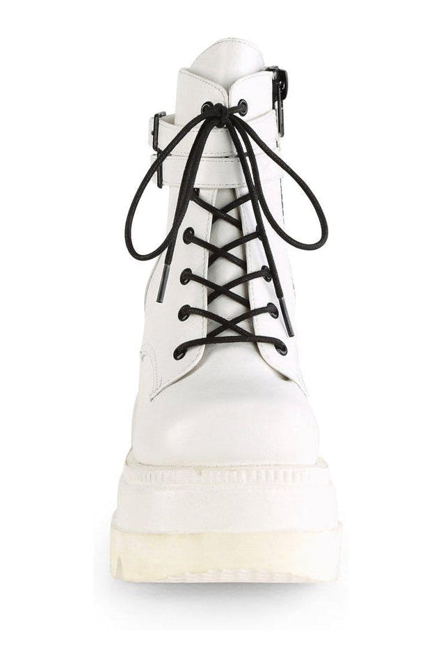 SHAKER-52 Ankle Boot | White Faux Leather-Ankle Boots-Demonia-SEXYSHOES.COM