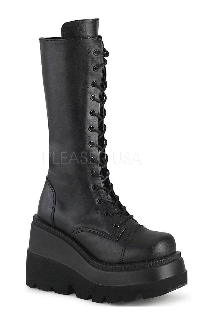 SHAKER-72 Demonia Platform Pump | Black Faux Leather-Demonia-SEXYSHOES.COM
