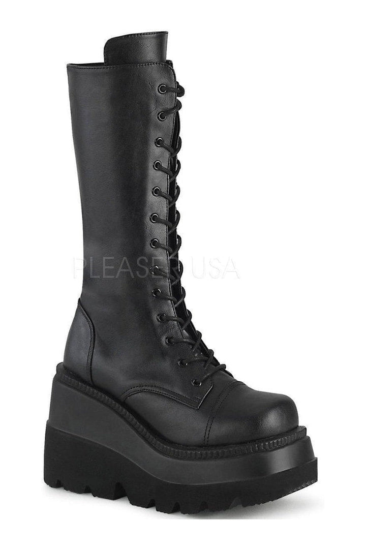 SHAKER-72 Demonia Platform Pump | Black Faux Leather-Demonia-SEXYSHOES.COM