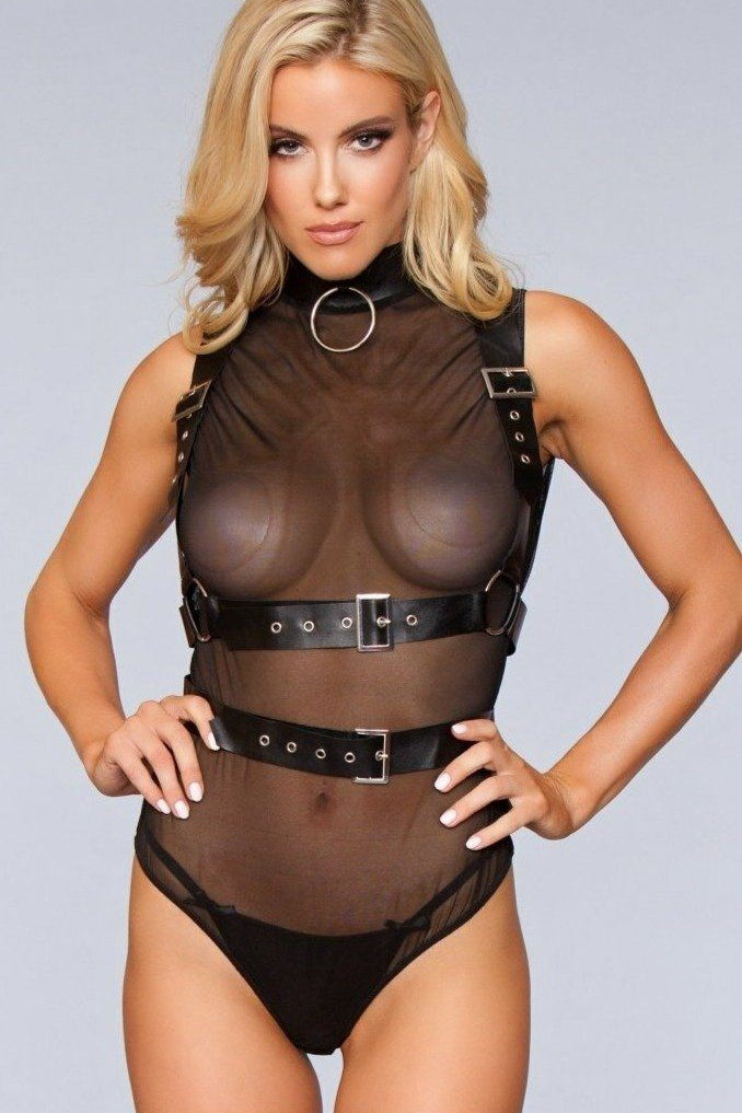 Sheer Bodysuit with Harness Buckles | New by BeWicked | SexyShoes.com   SEXYSHOES.COM