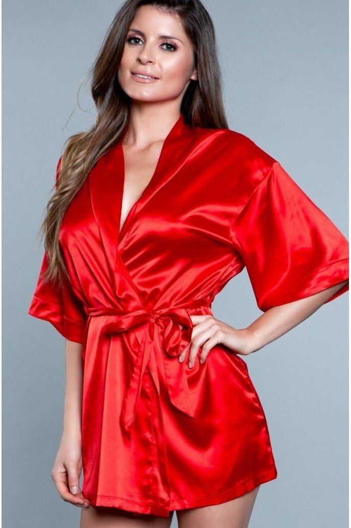 Short Satin Robe-Robes-BeWicked-Red-S-SEXYSHOES.COM