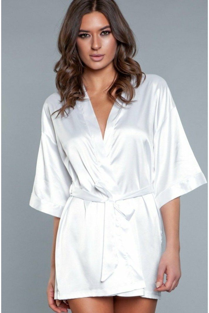Short Satin Robe-Robes-BeWicked-White-S-SEXYSHOES.COM