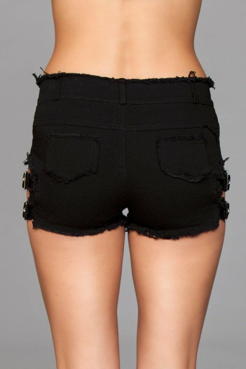 BeWicked Side Buckle Denim Shorts in Black