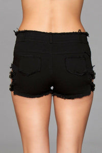 BeWicked Side Buckle Denim Shorts in Black