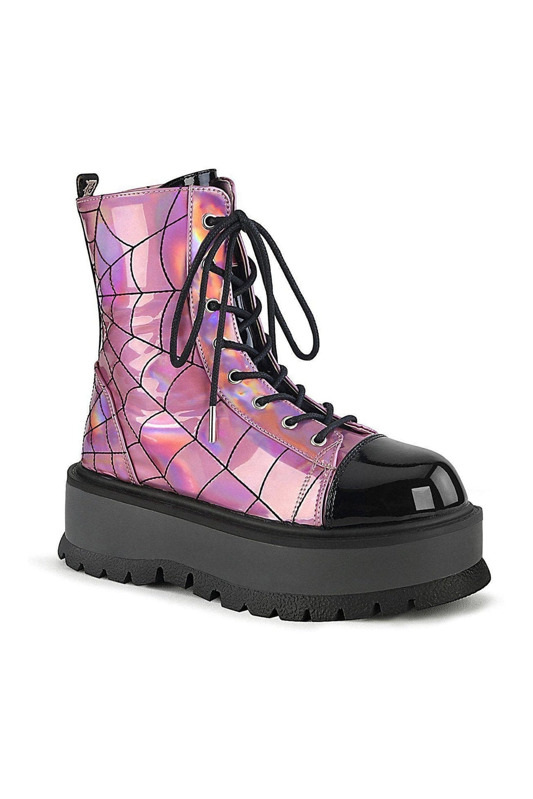 Demonia SLACKER-88 Ankle Boot in Hologram Patent from SexyShoes.com