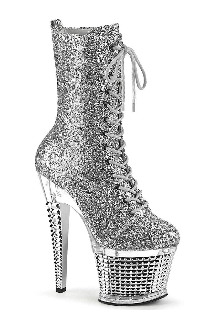 Pleaser SPECTATOR-1040G Knee Boot in Silver Glitter from SexyShoes.com