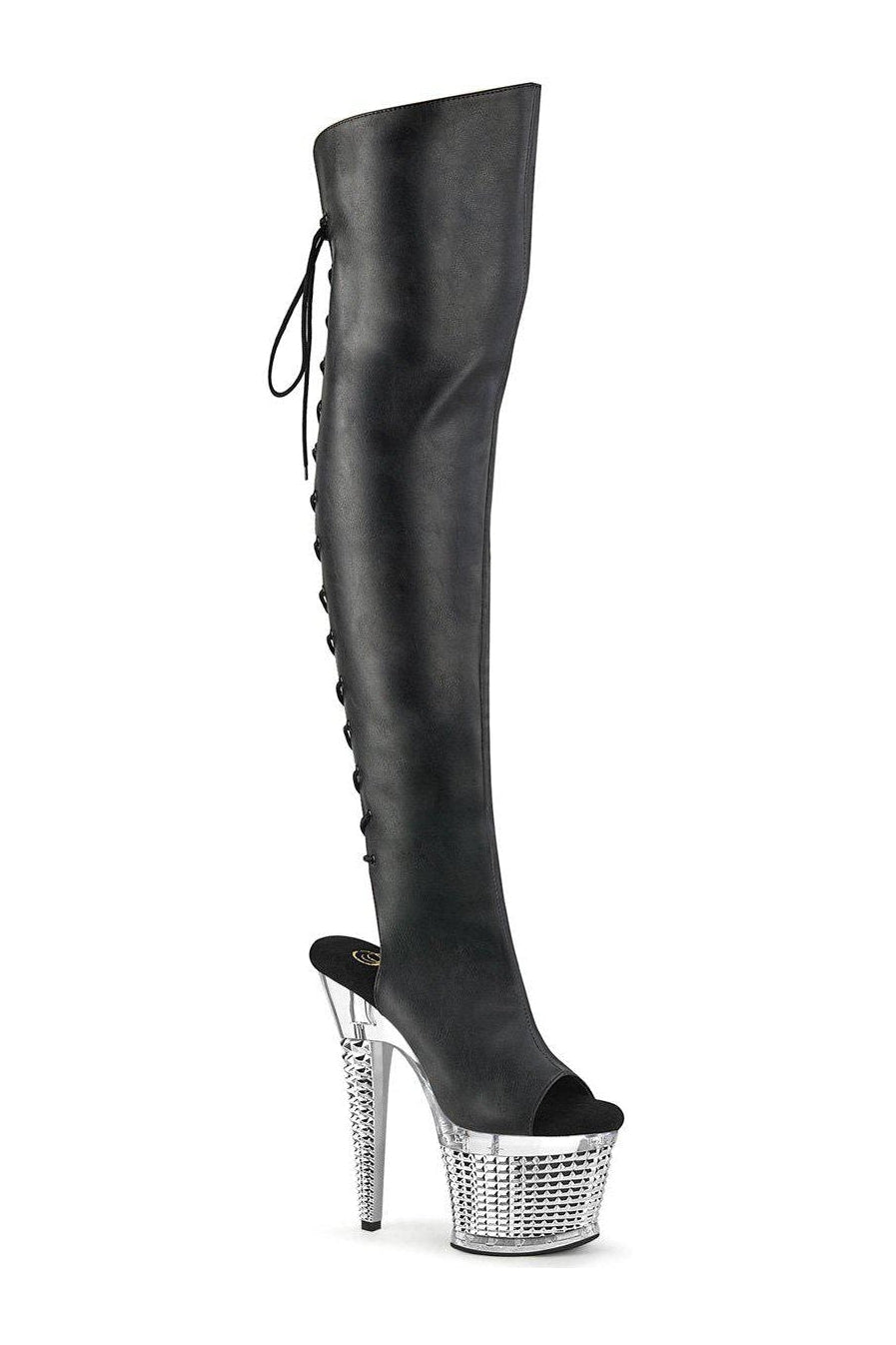 Pleaser SPECTATOR-3019 Thigh Boot in Black Faux Leather from SexyShoes.com
