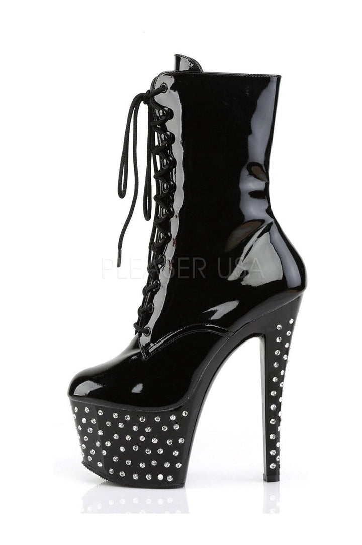 STARDUST-1020-7 Platform Boot | Black Patent-Pleaser-Ankle Boots-SEXYSHOES.COM