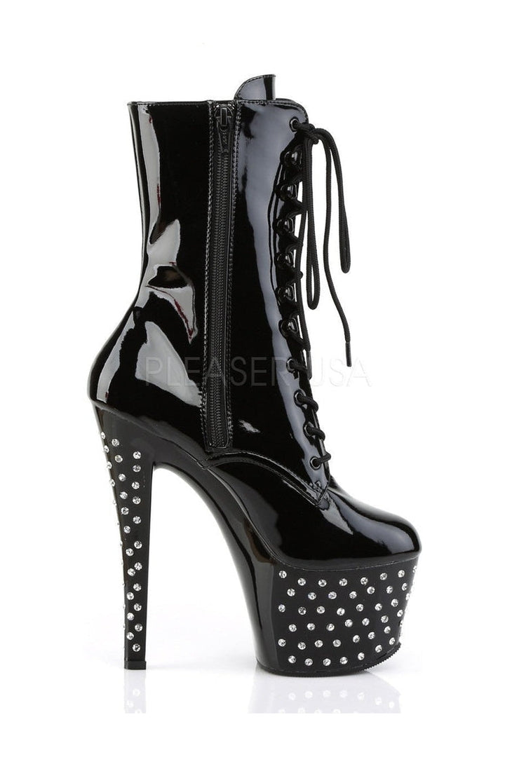 STARDUST-1020-7 Platform Boot | Black Patent-Pleaser-Ankle Boots-SEXYSHOES.COM