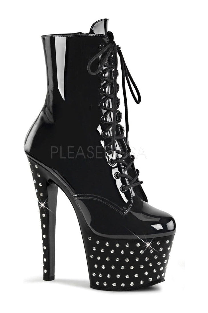 STARDUST-1020-7 Platform Boot | Black Patent-Pleaser-Black-Ankle Boots-SEXYSHOES.COM