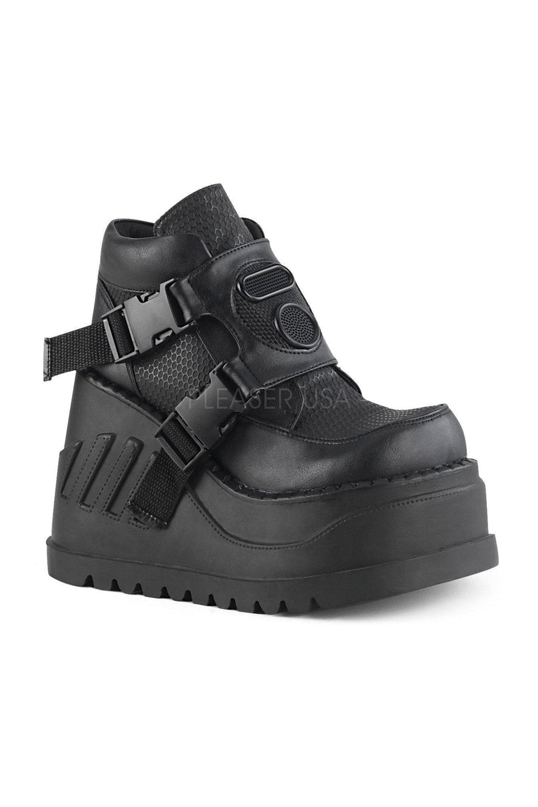 STOMP-15 Demonia Wedge | Black Faux Leather-Demonia-SEXYSHOES.COM