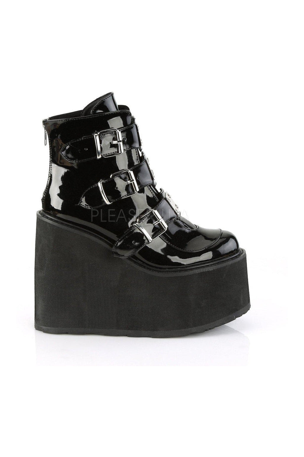 Demonia SWING-105  Platform Pump in Black Patent