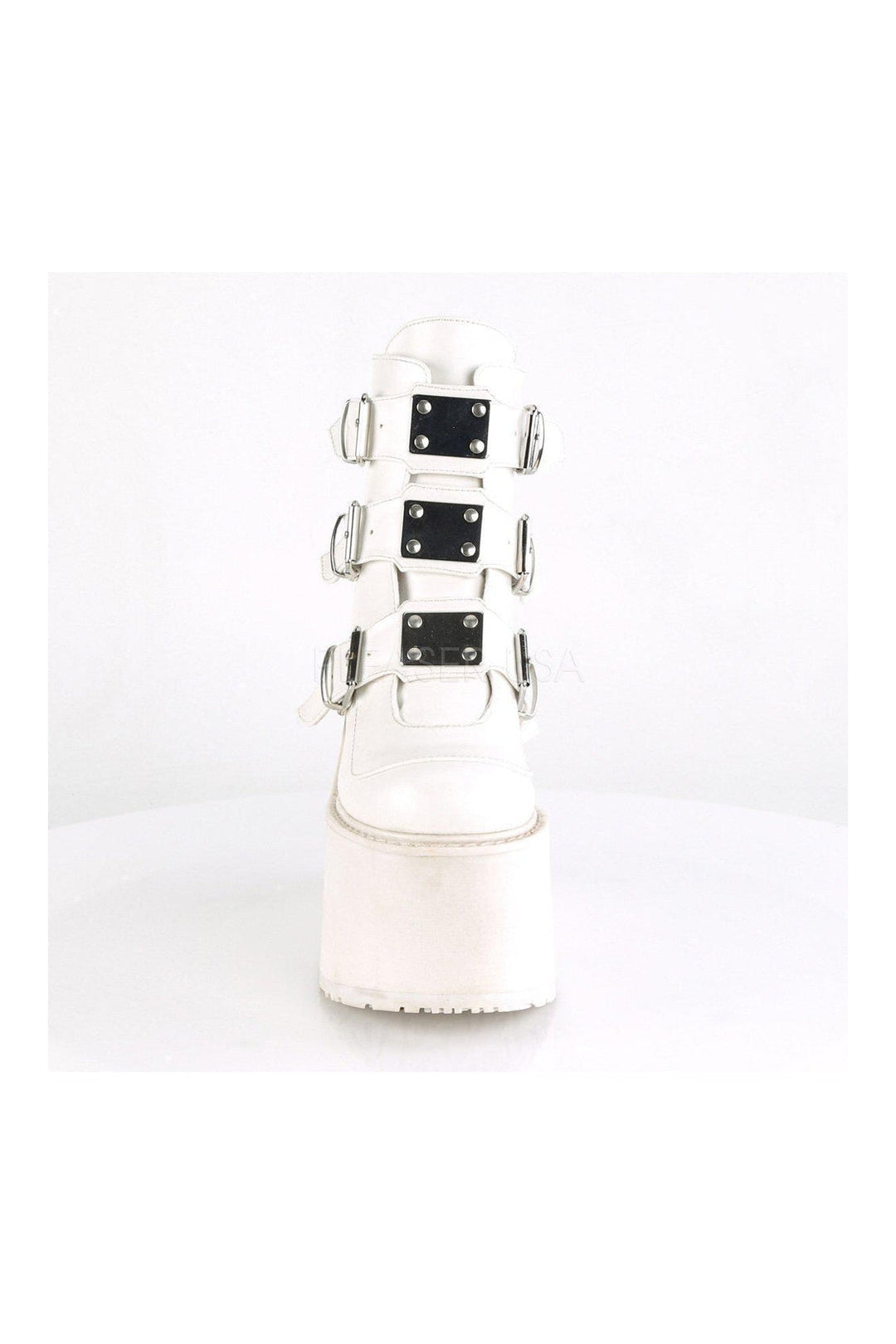 Demonia SWING-105  Platform Pump in White Faux Leather