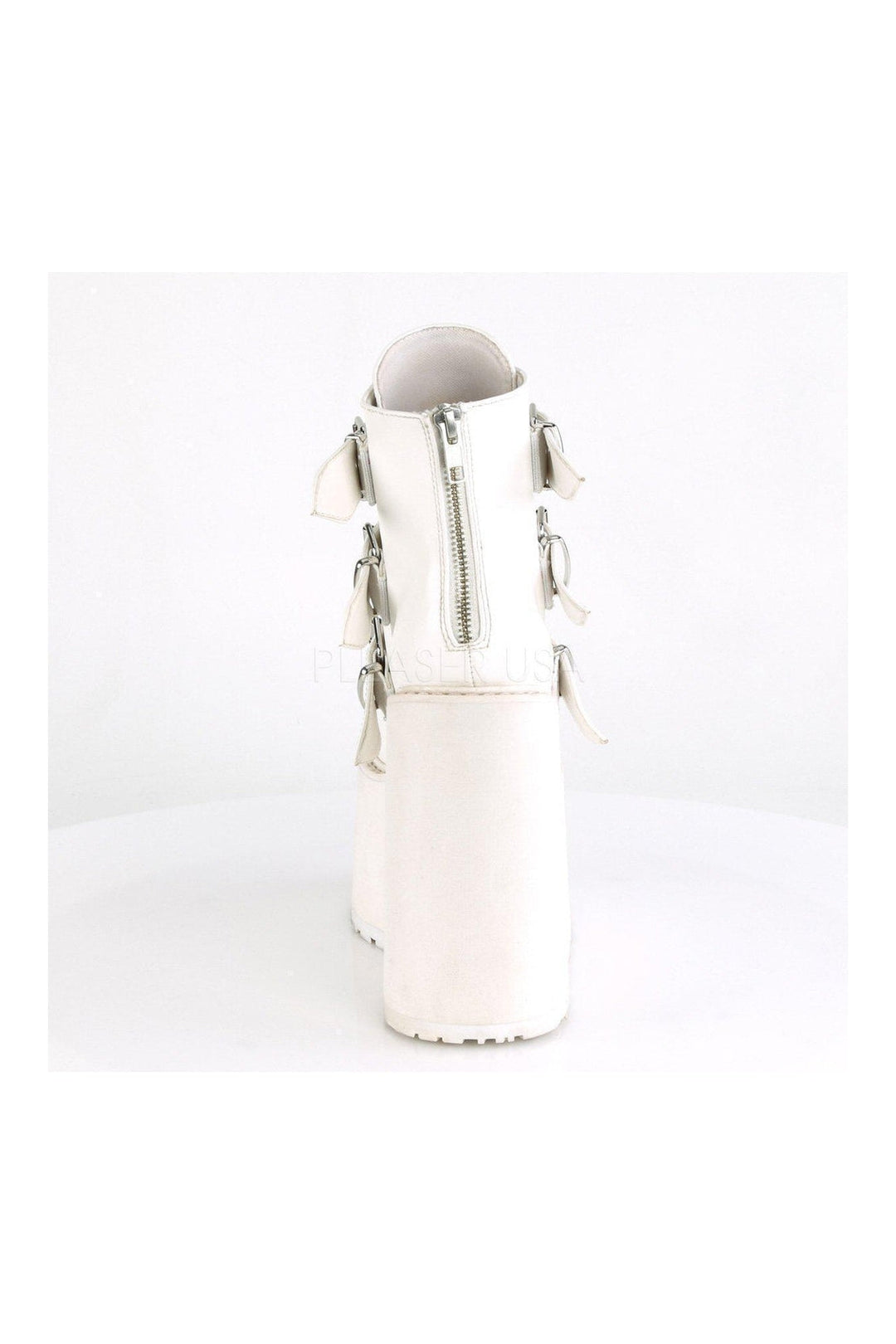 Demonia SWING-105  Platform Pump in White Faux Leather