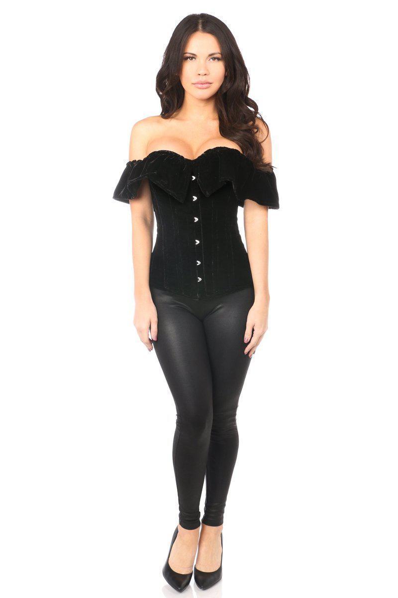 Top Drawer Black Velvet Off-The-Shoulder Steel Boned Corset-Daisy Corsets-SEXYSHOES.COM