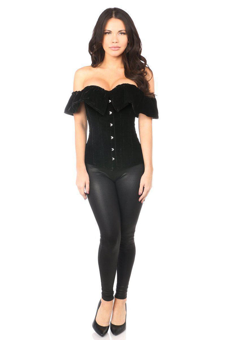 Top Drawer Black Velvet Off-The-Shoulder Steel Boned Corset-Daisy Corsets-SEXYSHOES.COM