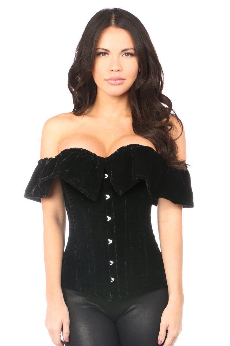 Top Drawer Black Velvet Off-The-Shoulder Steel Boned Corset-Daisy Corsets-SEXYSHOES.COM