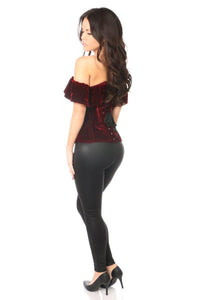 Daisy Corsets Top Drawer Dark Red Velvet Off The Shoulder Steel Boned Corset in Red