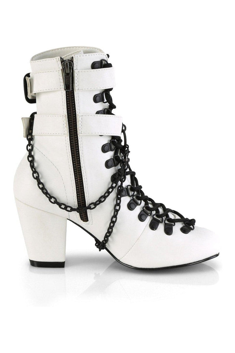 VIVIKA-128 Ankle Boot | White Faux Leather-Ankle Boots-Demonia-SEXYSHOES.COM