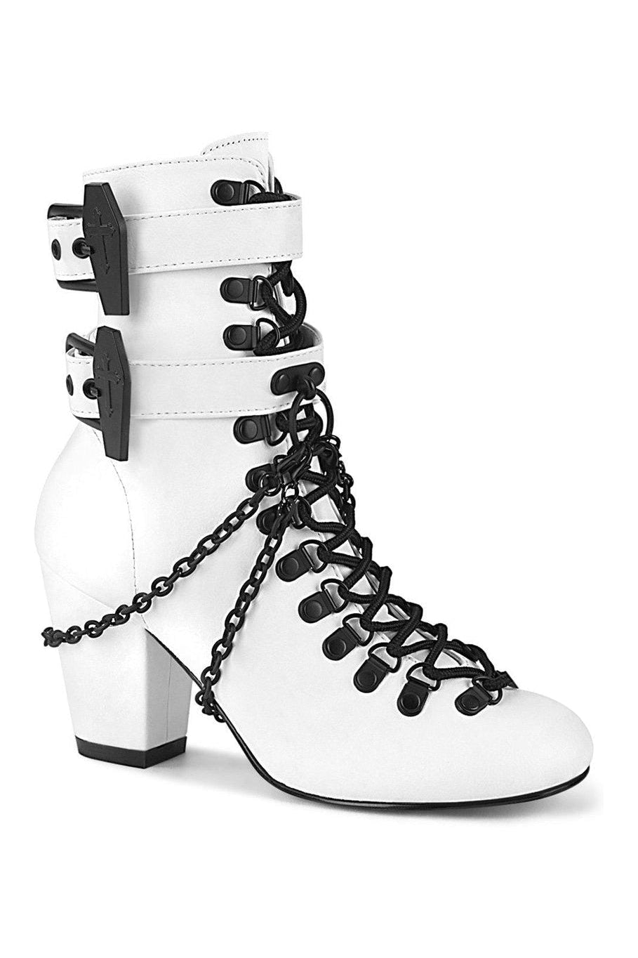 VIVIKA-128 Ankle Boot | White Faux Leather-Ankle Boots-Demonia-SEXYSHOES.COM