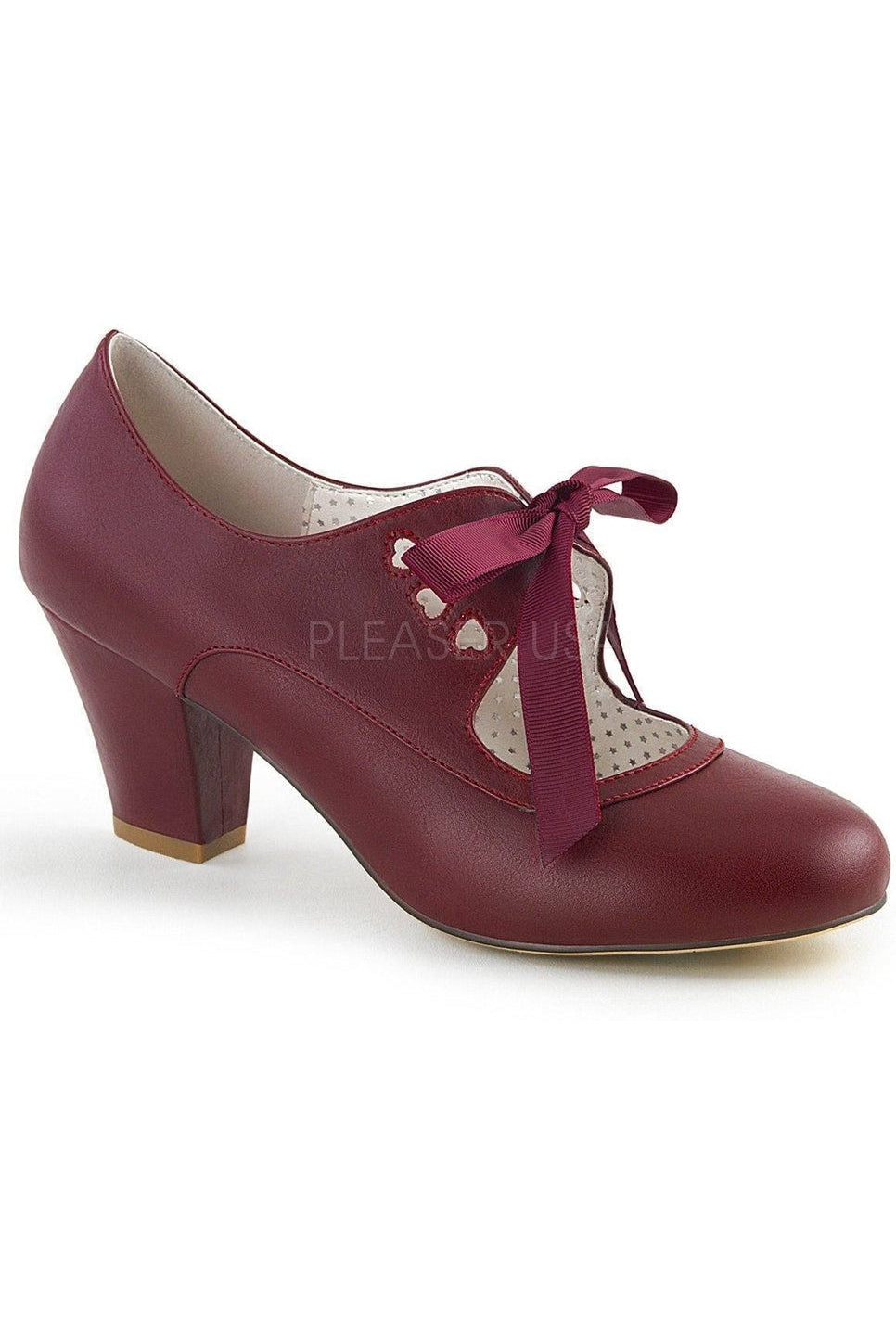 WIGGLE-32 Pump | Burgundy Faux Leather-Pin Up Couture-Burgundy-Mary Janes-SEXYSHOES.COM