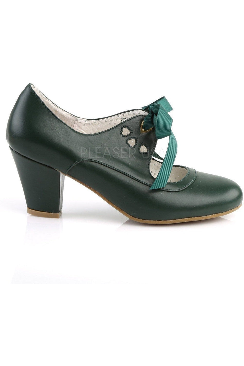 WIGGLE-32 Pump | Green Faux Leather-Pin Up Couture-Mary Janes-SEXYSHOES.COM