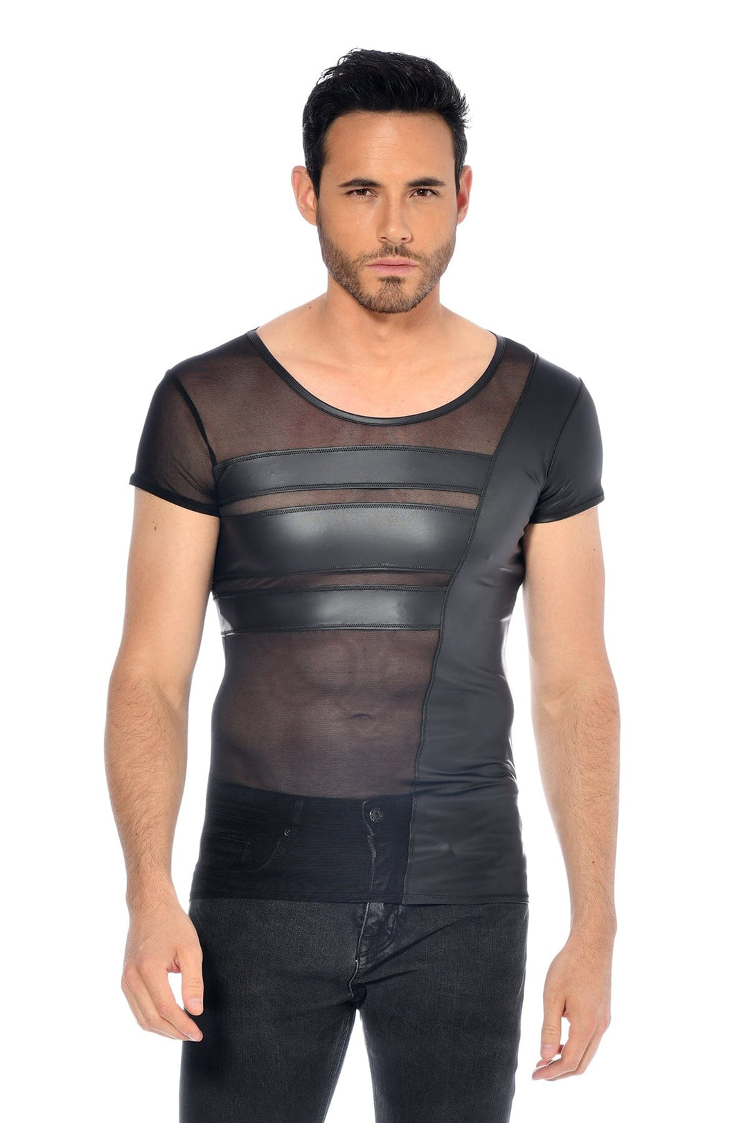 L'HOMME BENJEN Wetlook Shirt in Black  from SexyShoes.com