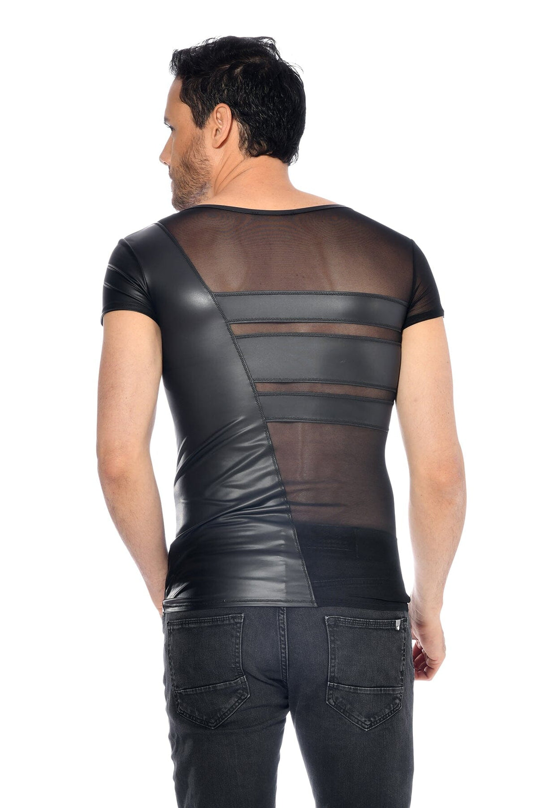L'HOMME BENJEN Wetlook Shirt in Black 
