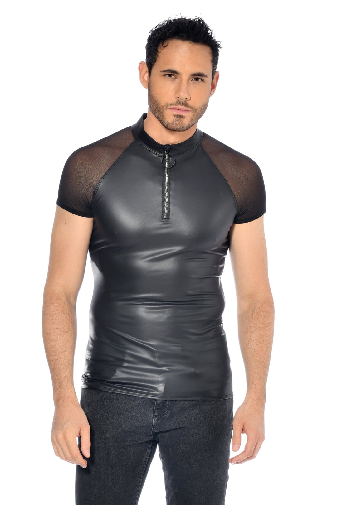 L'HOMME KHAL Wetlook Shirt in Black  from SexyShoes.com
