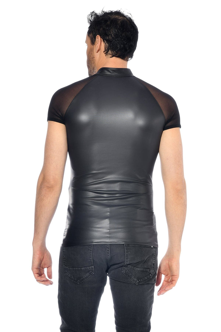 L'HOMME KHAL Wetlook Shirt in Black 