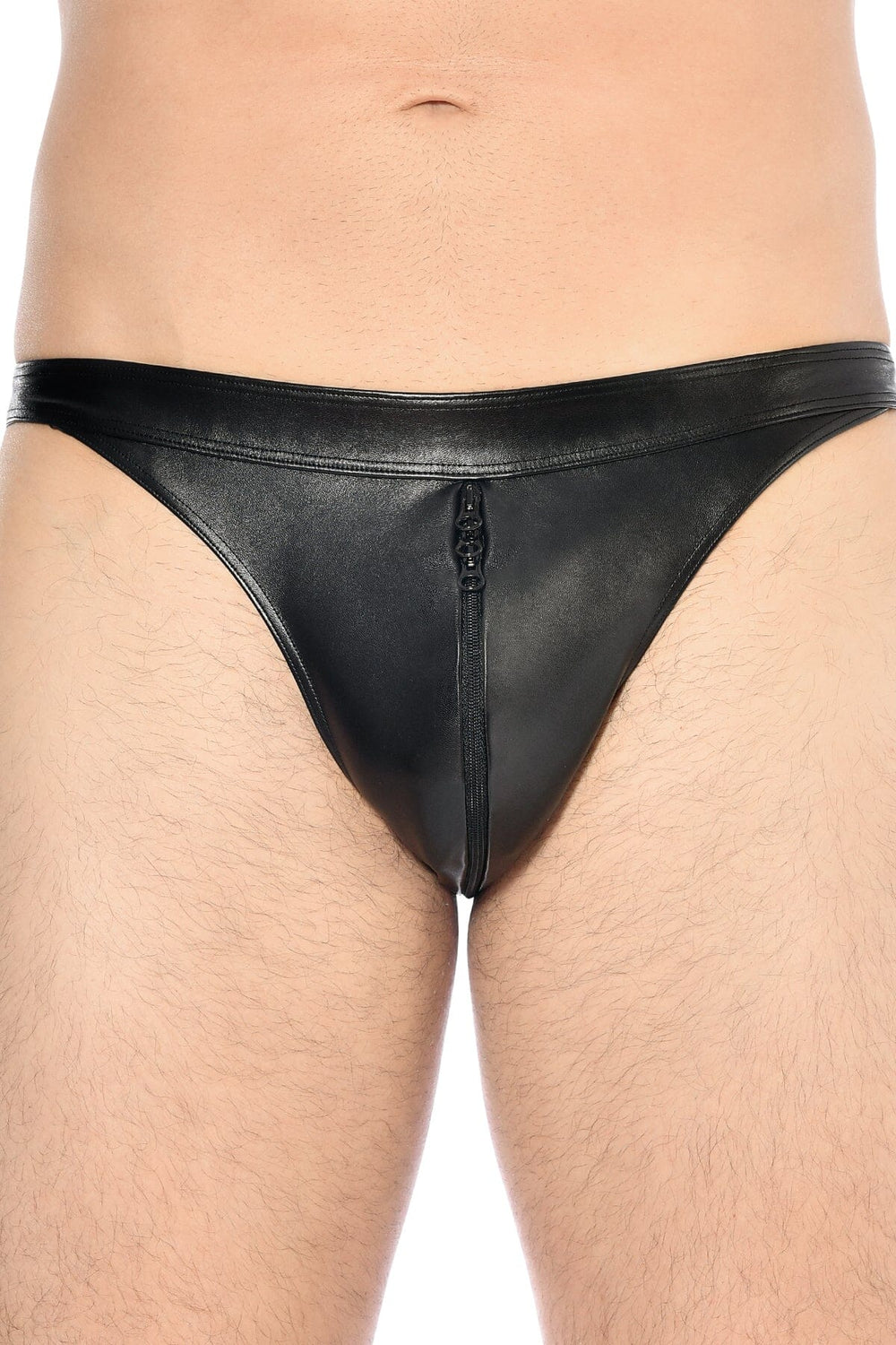 L'HOMME LUIGI Faux Leather Thong in Black 
