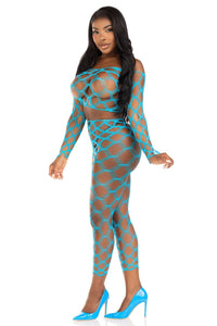 2 Pc Hardcore Net Crop Top And Footless Tights-Lingerie Sets-SEXYSHOES.COM