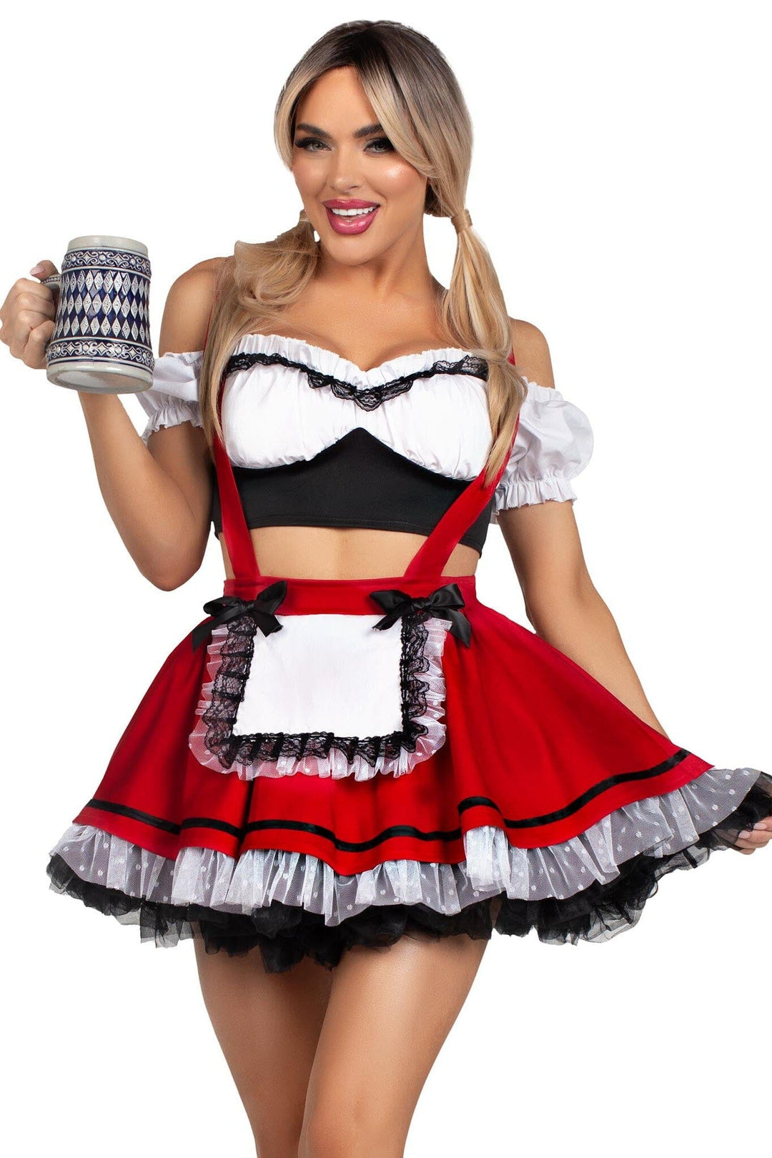 Leg Avenue 2 Piece Beerfest Babe Lace Trim Crop Top, Suspender Skirt Costume Set in Multi  from SexyShoes.com