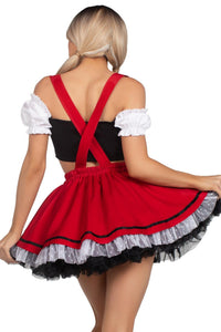 Leg Avenue 2 Piece Beerfest Babe Lace Trim Crop Top, Suspender Skirt Costume Set in Multi 
